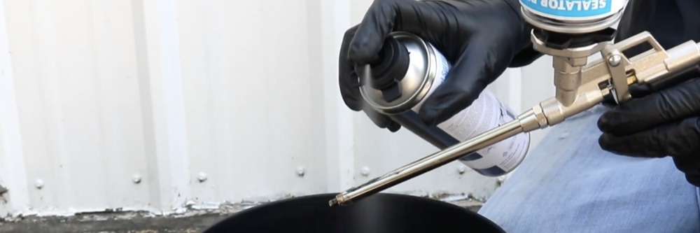 Seal Spray Foam Gun Cleaner Being Sprayed Seal Spray Foam Gun Cleaner Being Sprayed